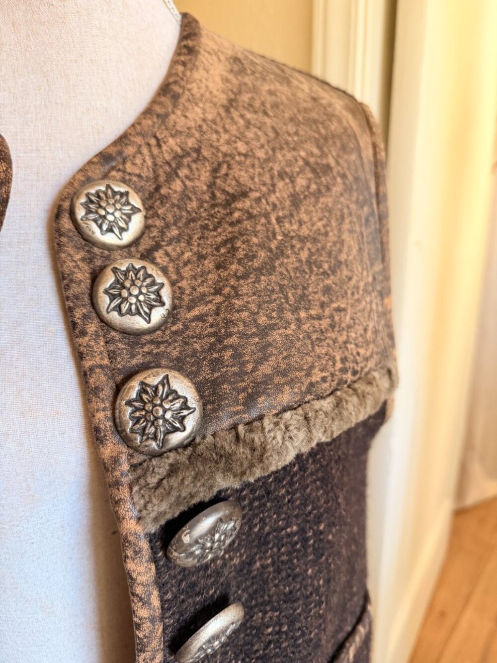 Rare Vintage German Wool Leather Vest Alpine Core Euro Heritage - Picture 2 of 4